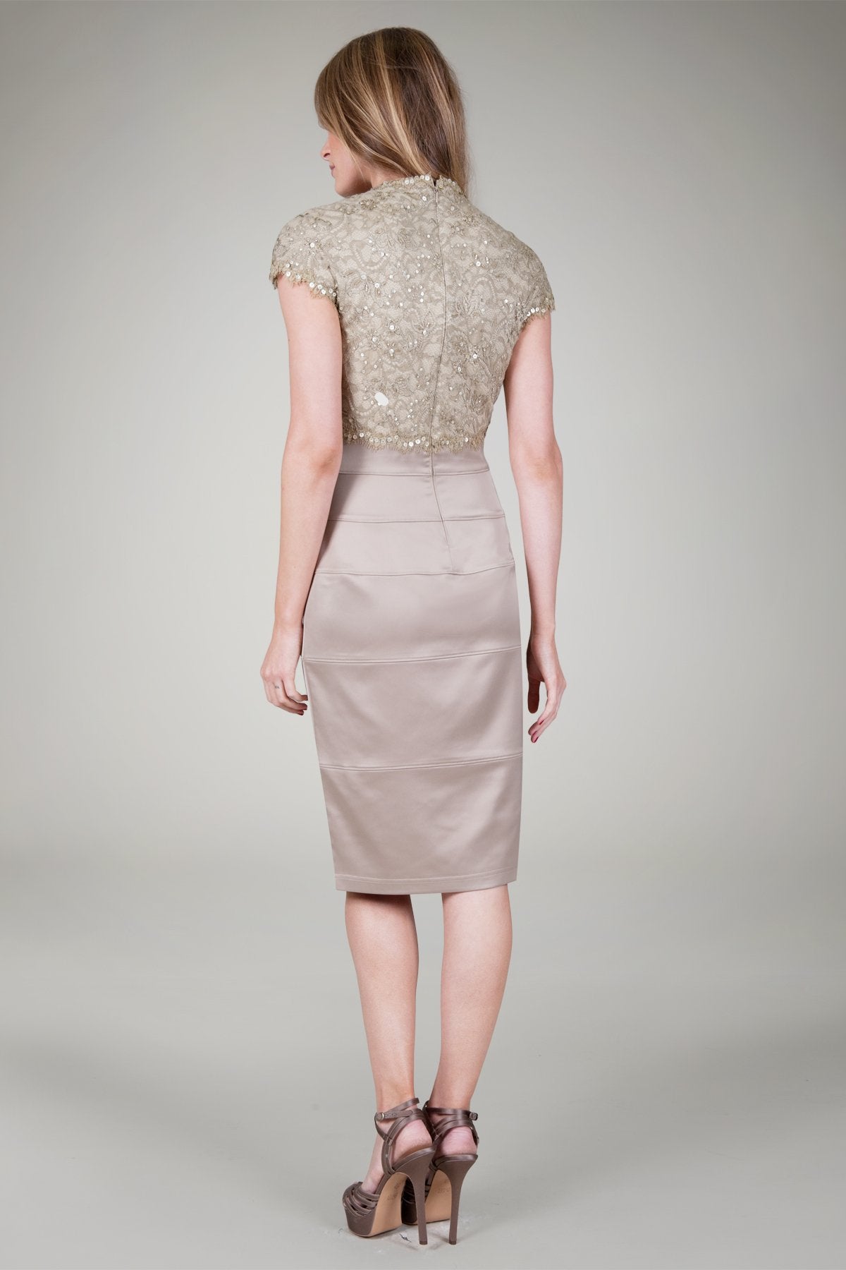 Stretch Satin Dress in Golden Sand