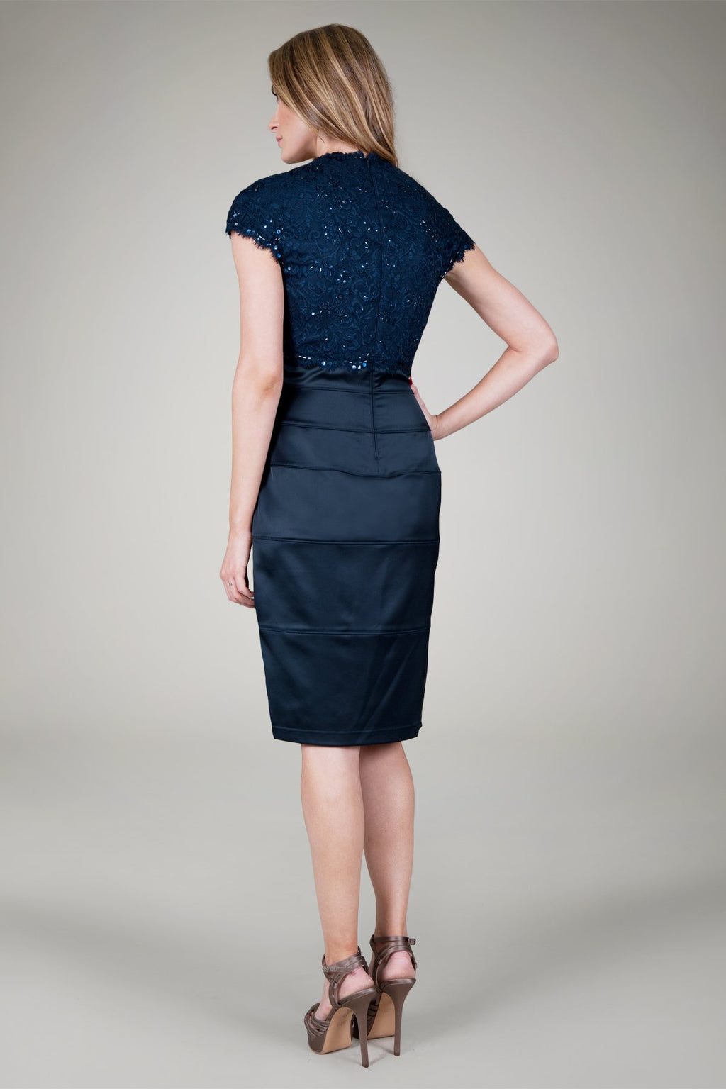 Stretch Satin Dress in Navy