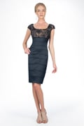 Tulle Rosette Stretch Satin Dress in Navy / Nude