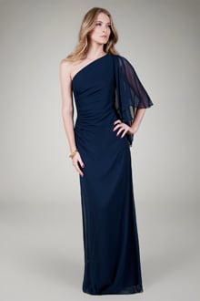 Draped One Shoulder Gown in Navy