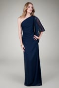 Draped One Shoulder Gown in Navy