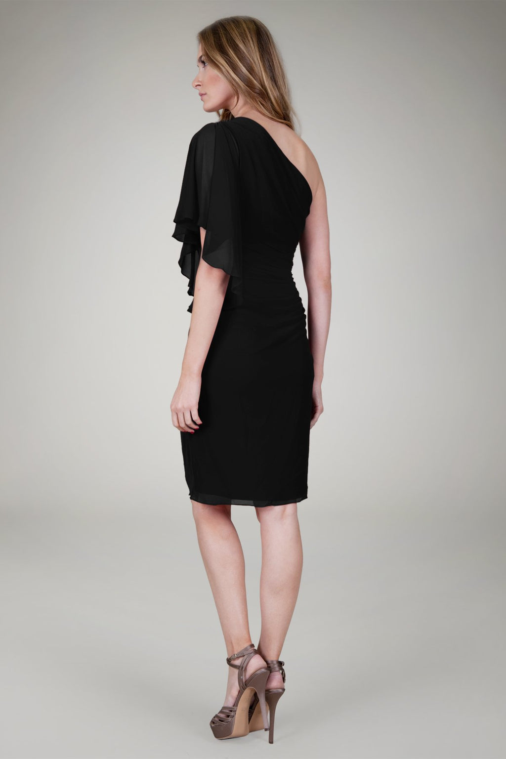 Draped One Shoulder Dress in Black