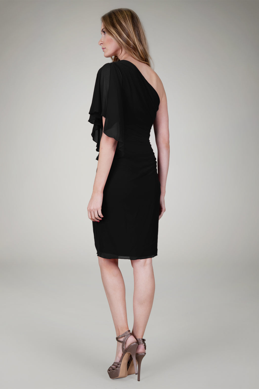 Draped One Shoulder Dress in Black