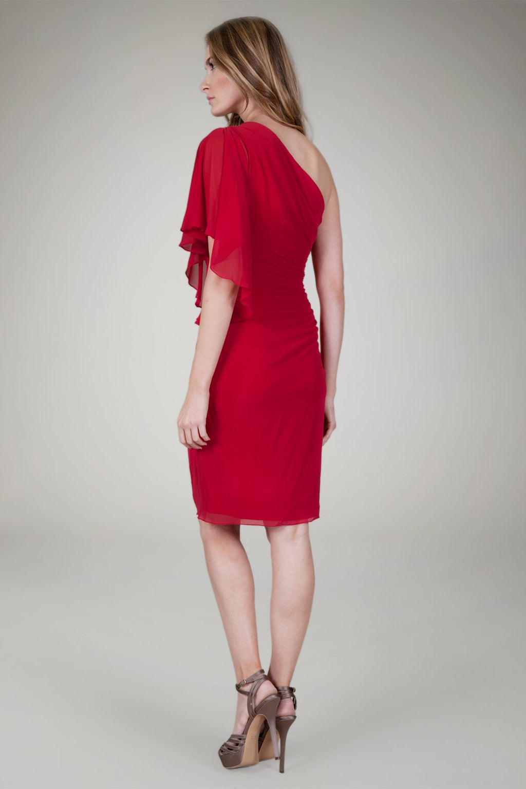 Draped One Shoulder Dress in Ruby