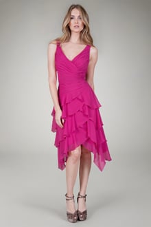 Pleated V-Neck Cocktail Dress in Flamingo