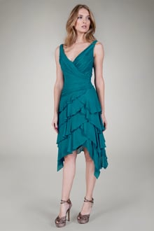 Pleated V-Neck Cocktail Dress in Teal Green