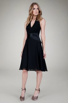 Chiffon Pleated Halter Dress in Black