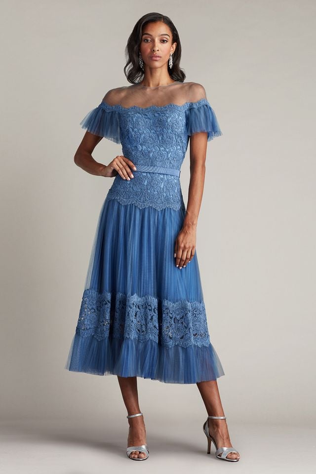 Elise Embroidered Pleated Tulle Midi Dress