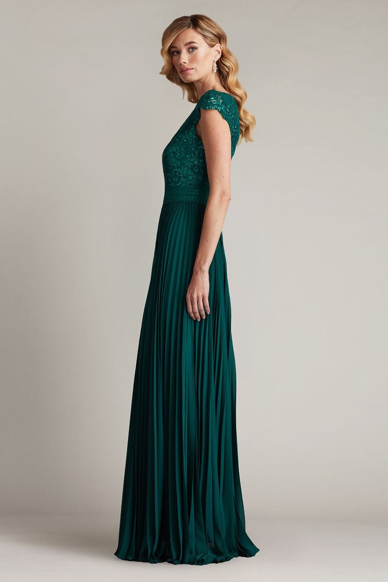 Surette Sequin Embroidered and Pleated Chiffon Gown