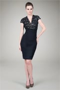 Sequin Lace Cocktail Dress in Black / Nude