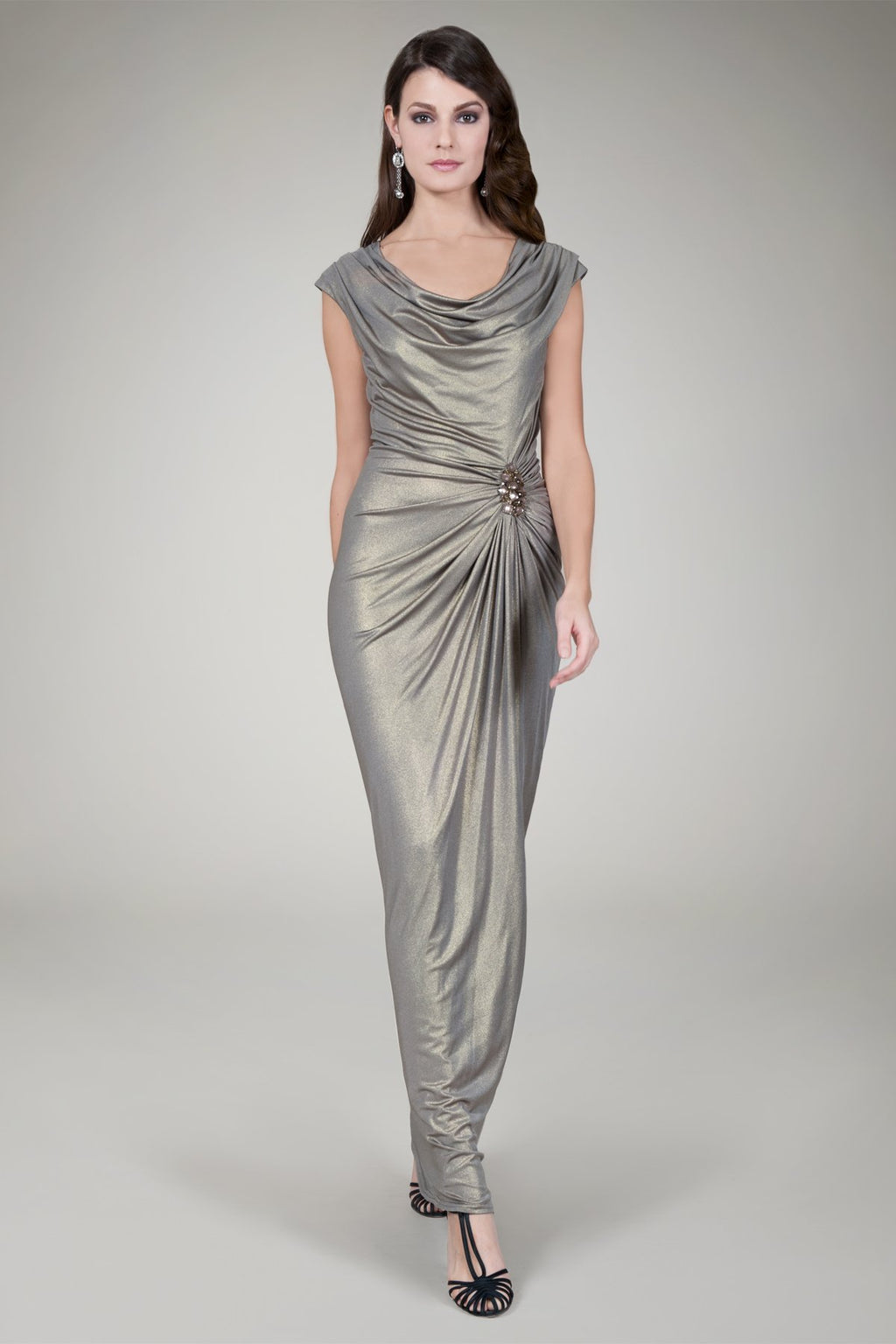Foil Draped Gown in Smoked Pearl