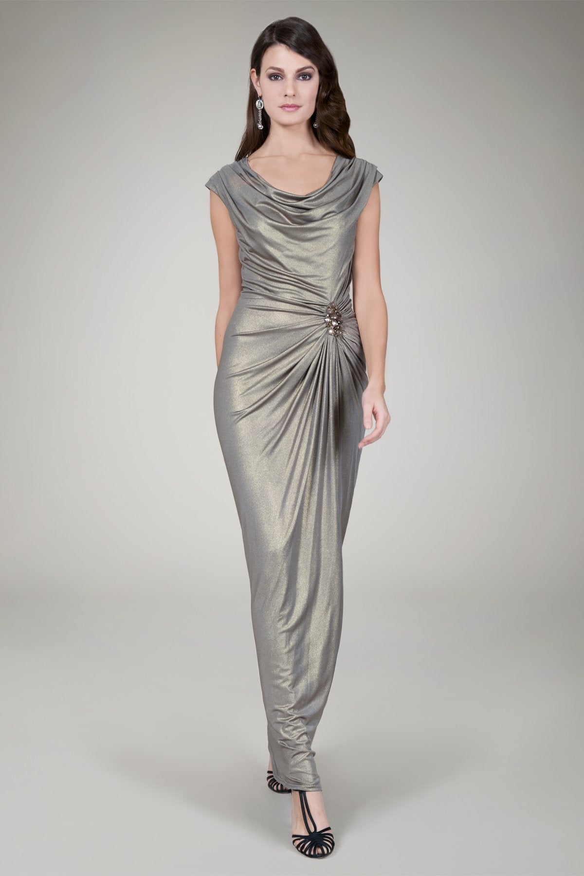 Foil Draped Gown in Smoked Pearl