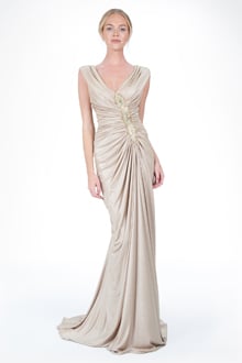 Draped Metallic Jersey Gown in Champagne