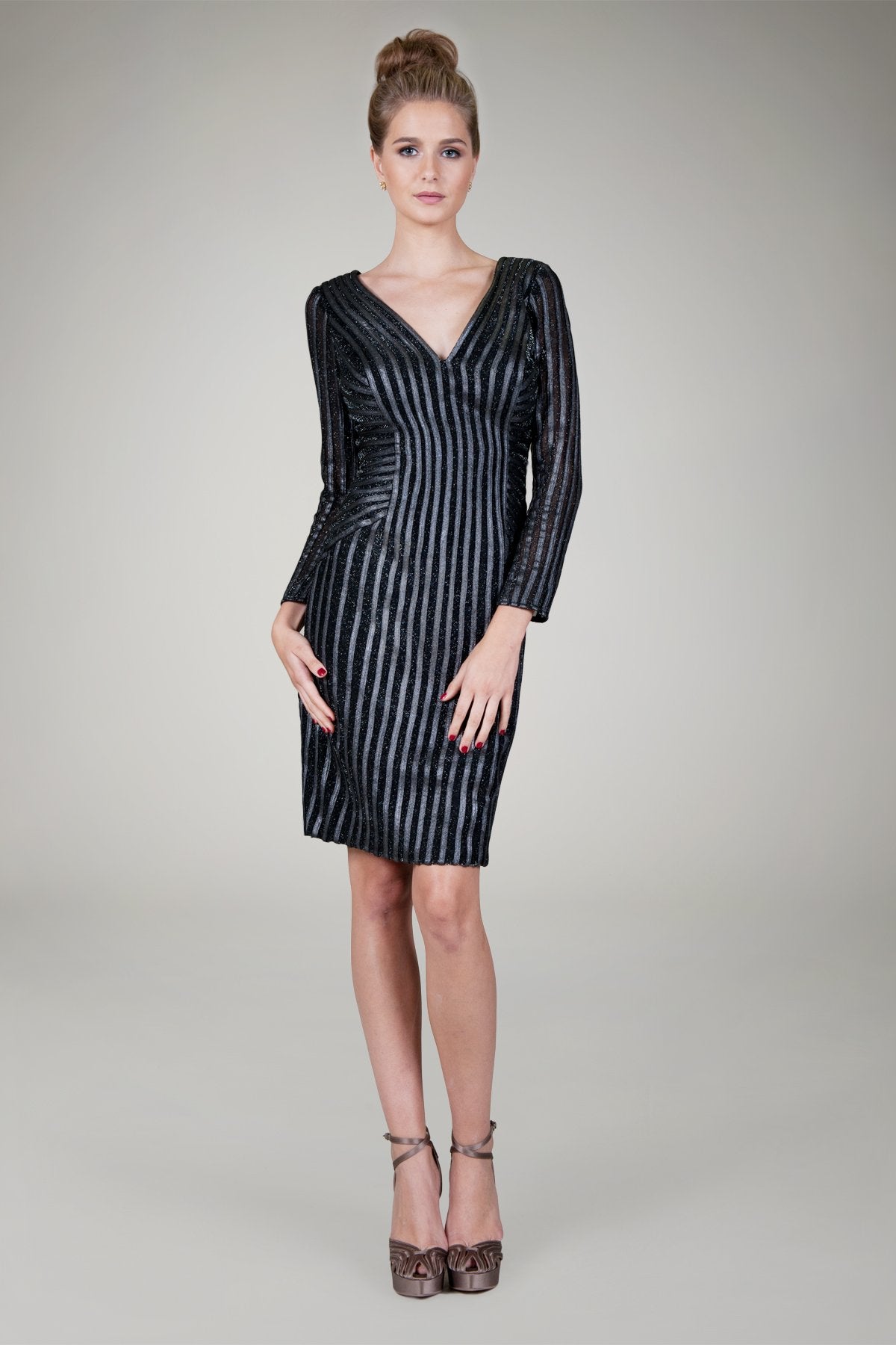 Longsleeve Dress with Metallic Piping in Shadow