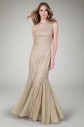 One Shoulder Metallic Gown in Champagne