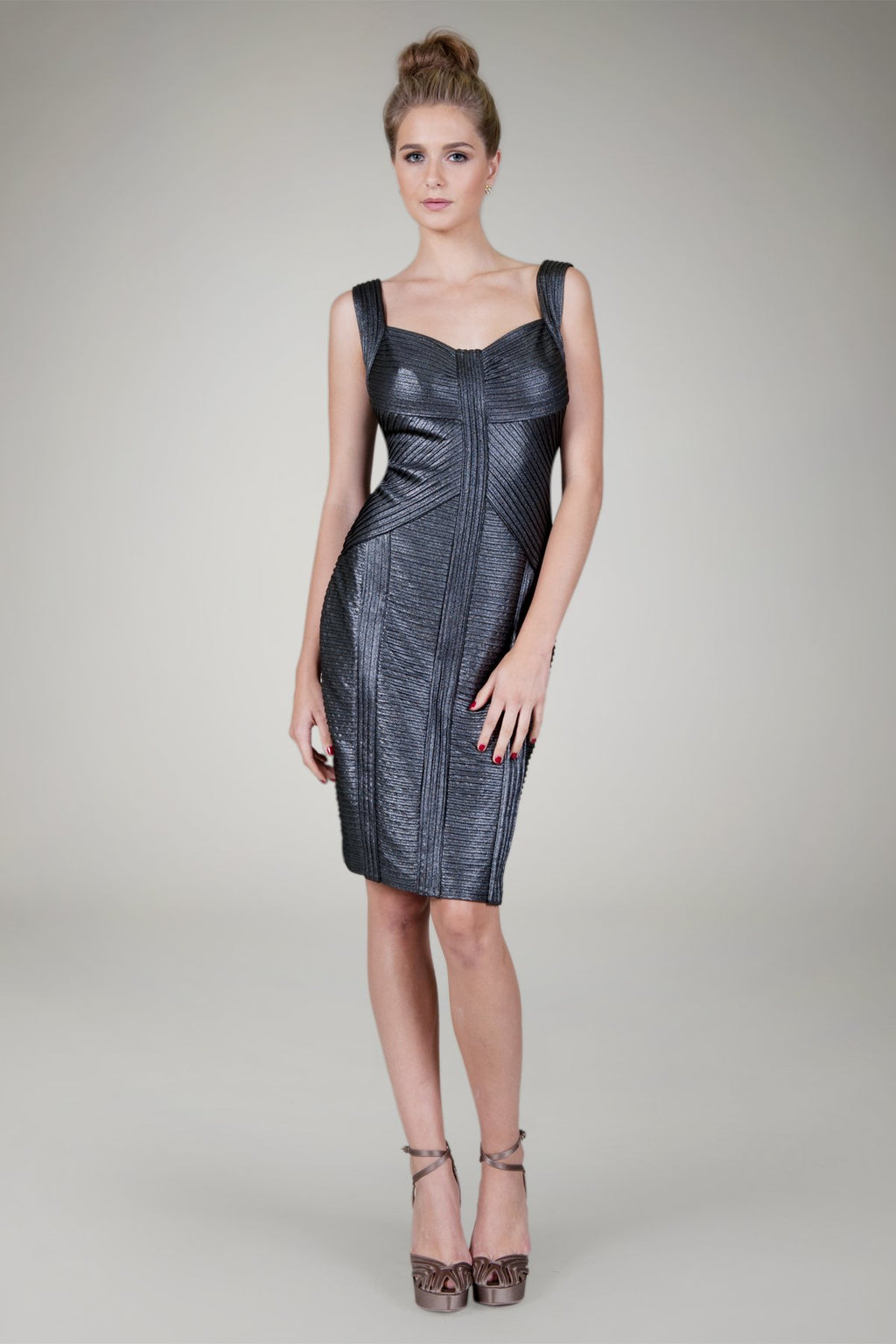 Metallic Pintuck Dress in Shadow