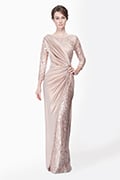 Metallic Jersey and Paillette Embroidered Lace ¾ Sleeve Gown in Rose Water
