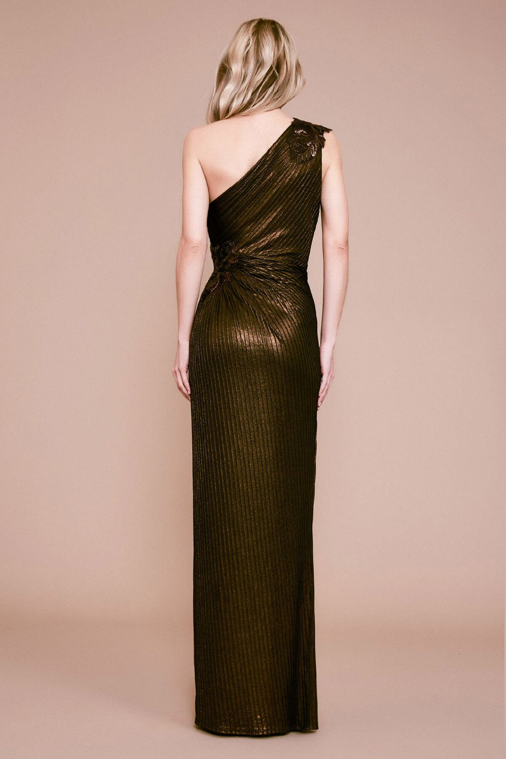 Tadashi Shoji - Nigella One-Shoulder Metallic Pintuck Gown
