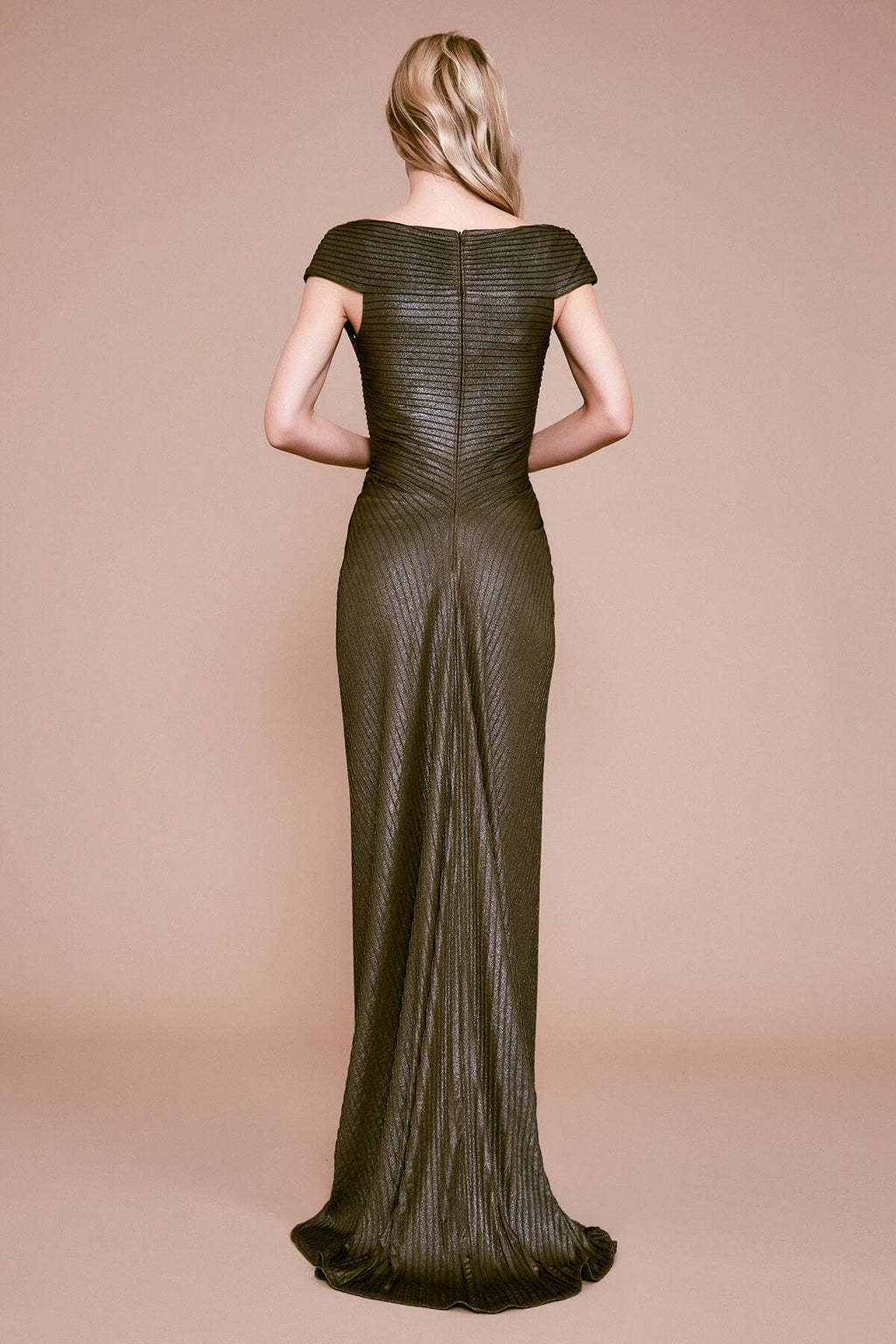Tadashi Shoji - Ayida Ruched Metallic Pintuck Slit Gown