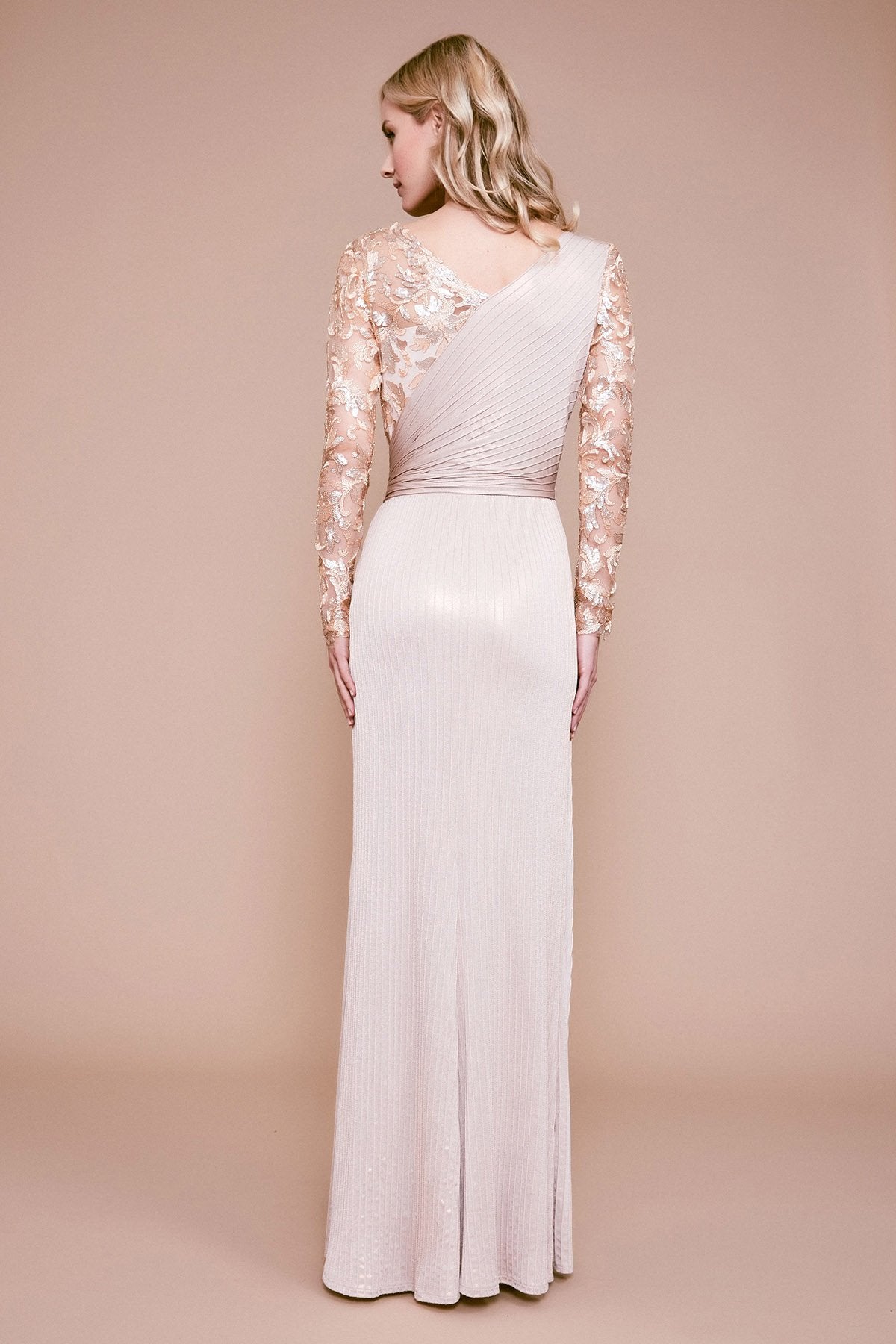 Tadashi Shoji - Taja Long-Sleeve Pintuck Sequin Gown