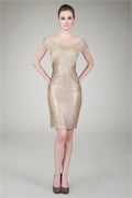 Pintuck Jersey Cocktail Dress in Champagne