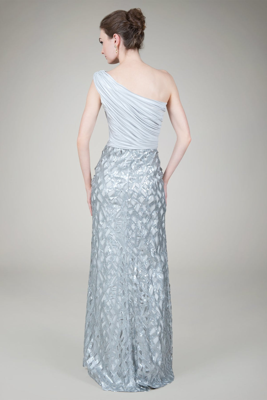 Cut Out Paillette One Shoulder Gown in Antique