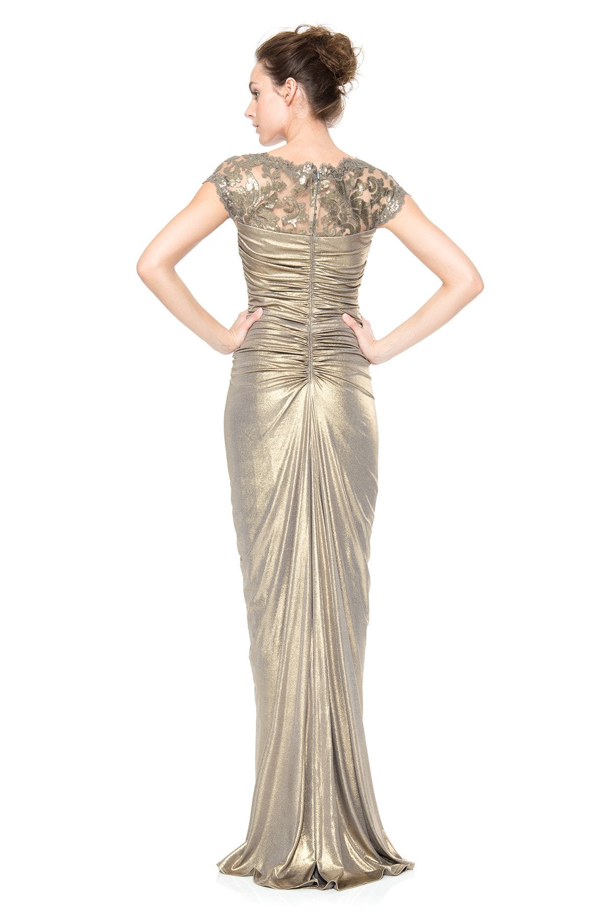 Ruched Front Metallic Jersey Gown