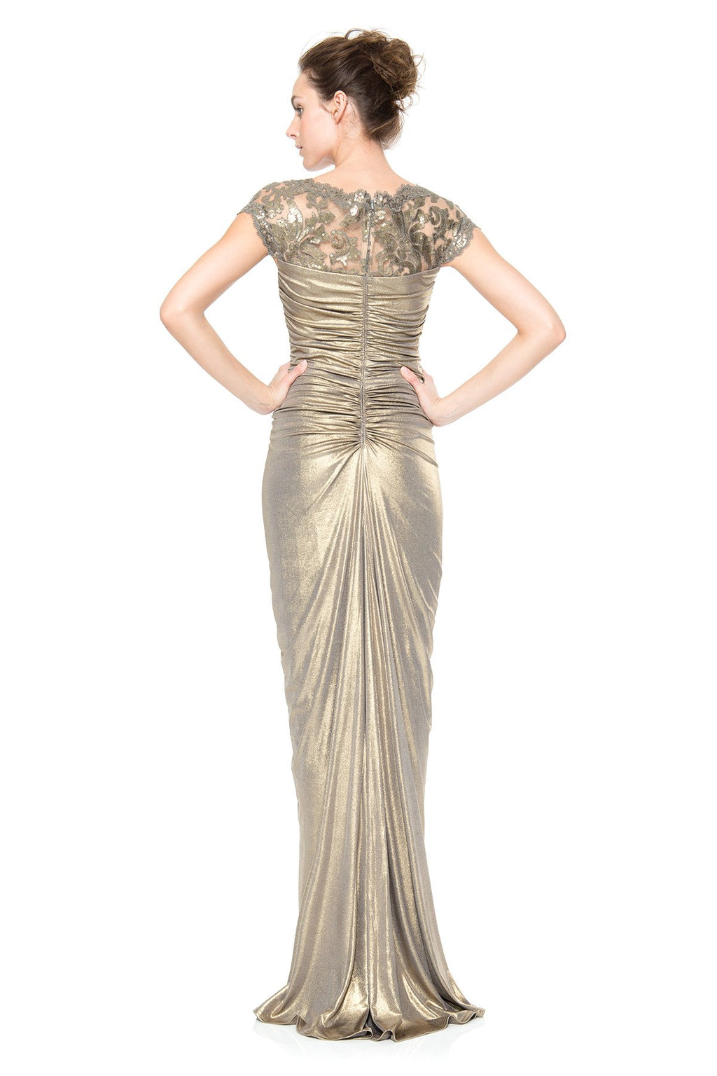 Ruched Front Metallic Jersey Gown
