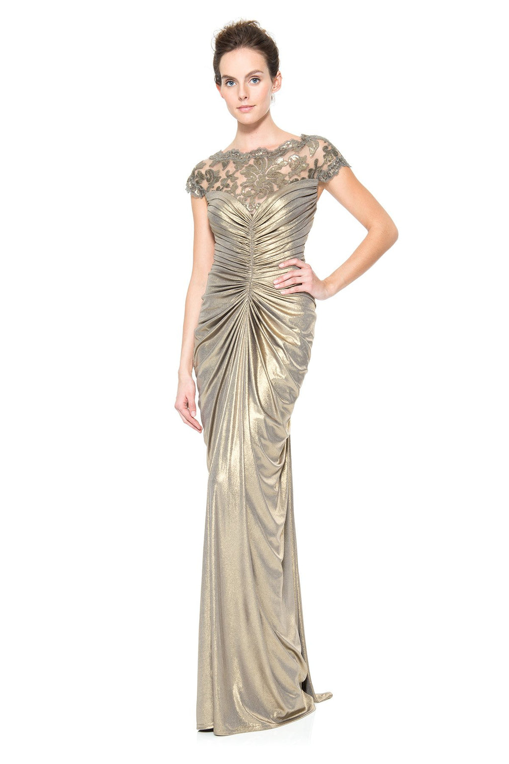 Ruched Front Metallic Jersey Gown