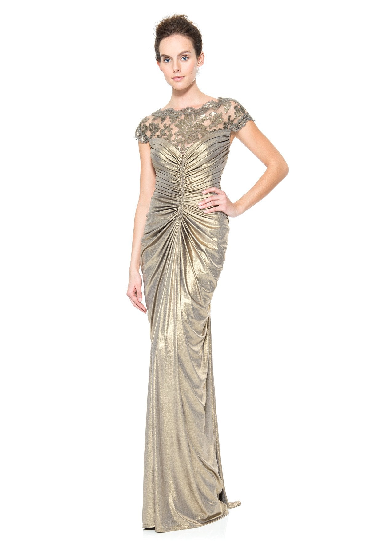 Ruched Front Metallic Jersey Gown
