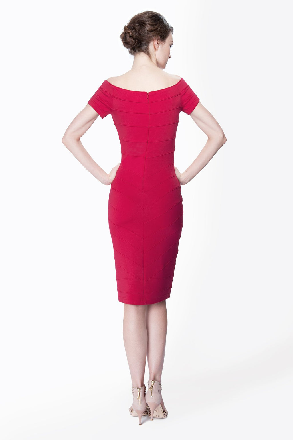 Off Shoulder Jersey Dress in Claret