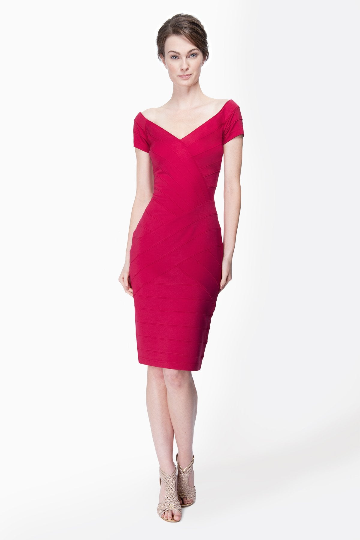 Off Shoulder Jersey Dress in Claret