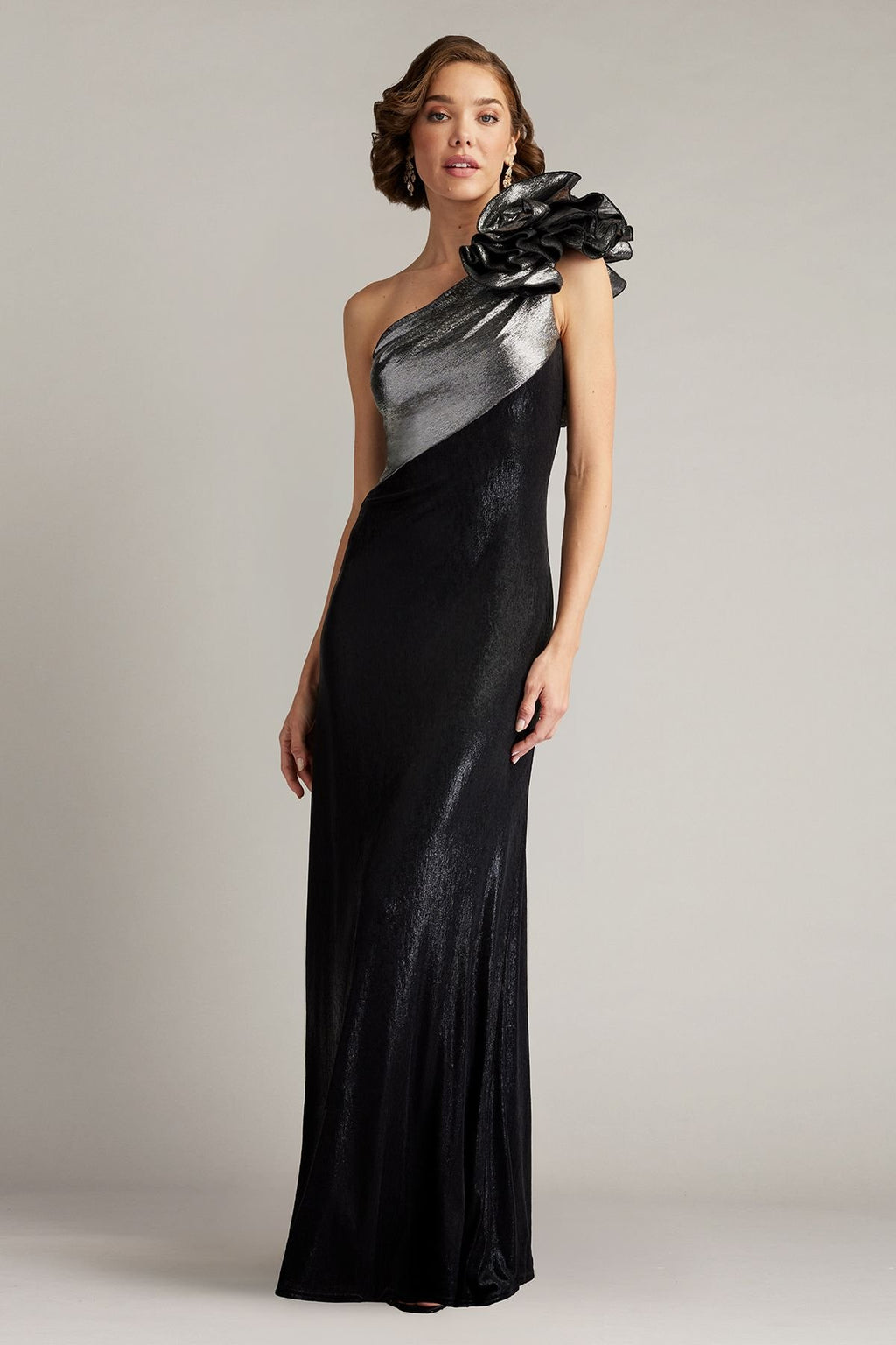 Korra One Shoulder Metallic Contrast Gown