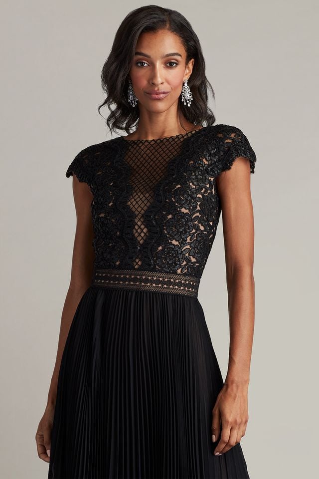 Surette Sequin Embroidered and Pleated Chiffon Gown