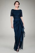 Beaded Iridescent Chiffon Gown in Navy