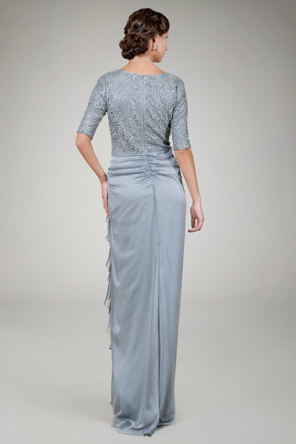 Beaded Iridescent Chiffon Gown in Opal Grey