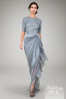 Beaded Iridescent Chiffon Gown in Opal Grey