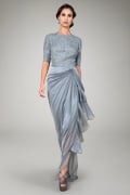 Beaded Iridescent Chiffon Gown in Opal Grey