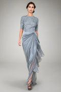 Beaded Iridescent Chiffon Gown in Opal Grey