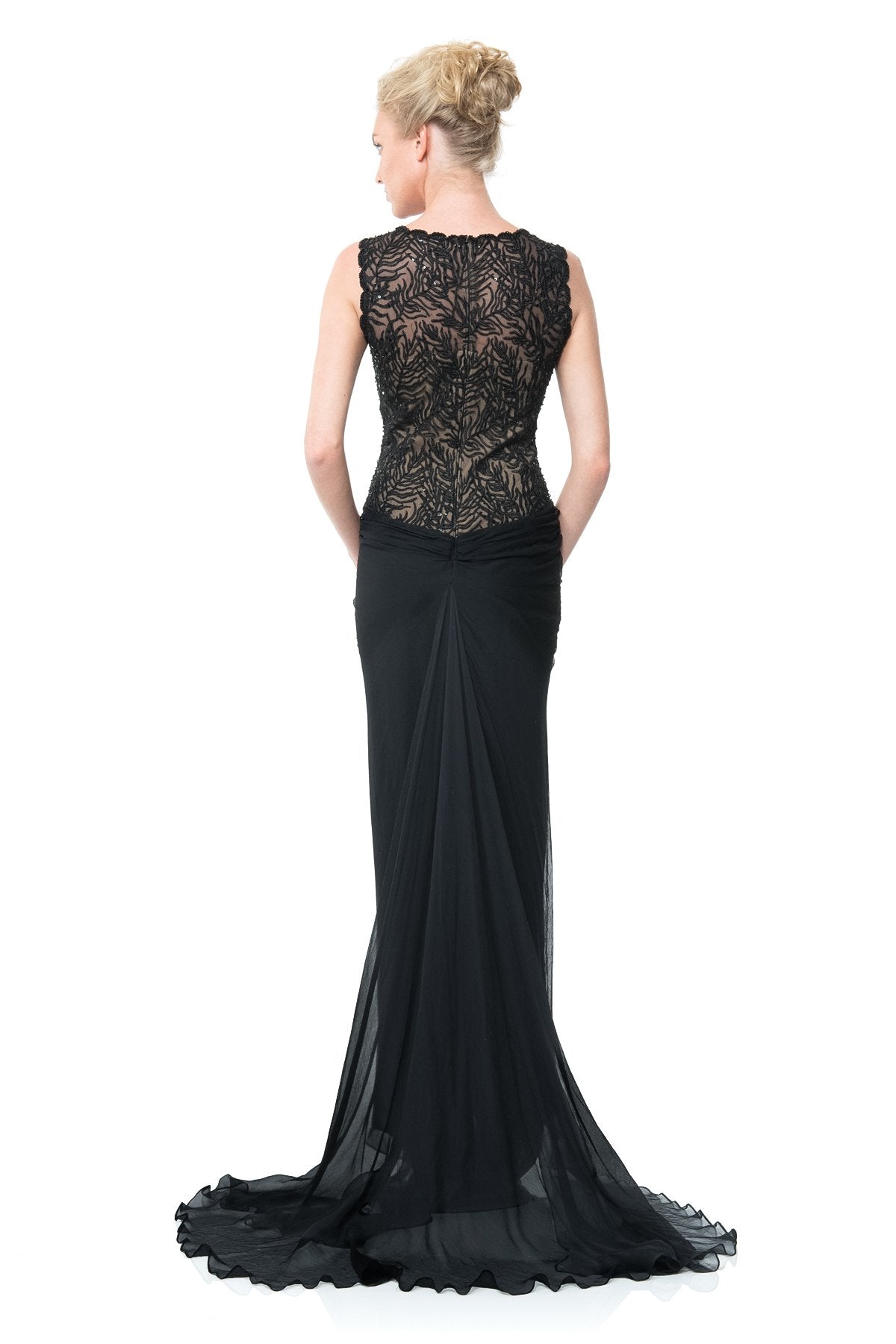 Beaded Crinkle Chiffon Gown
