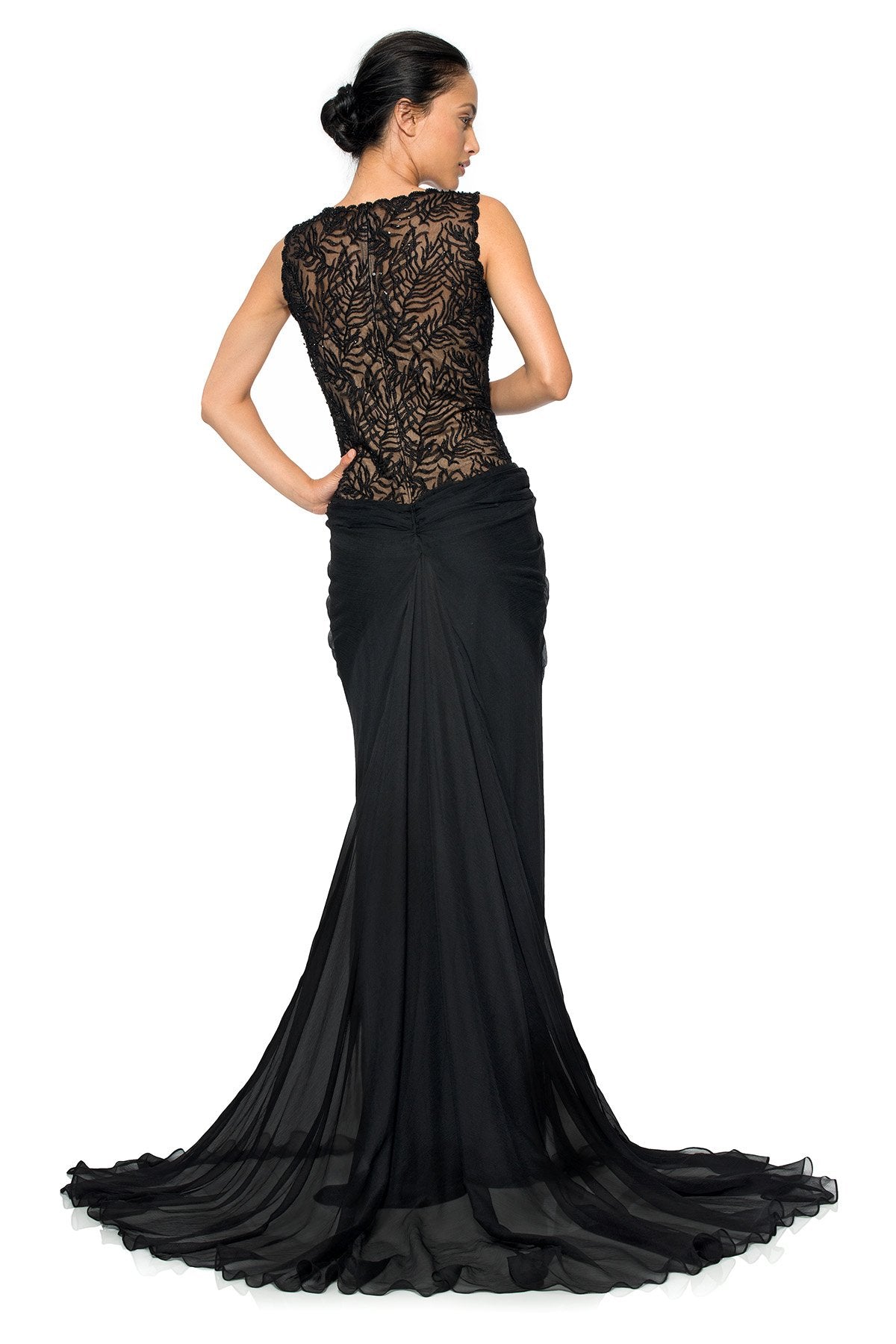 Beaded Crinkle Chiffon Gown