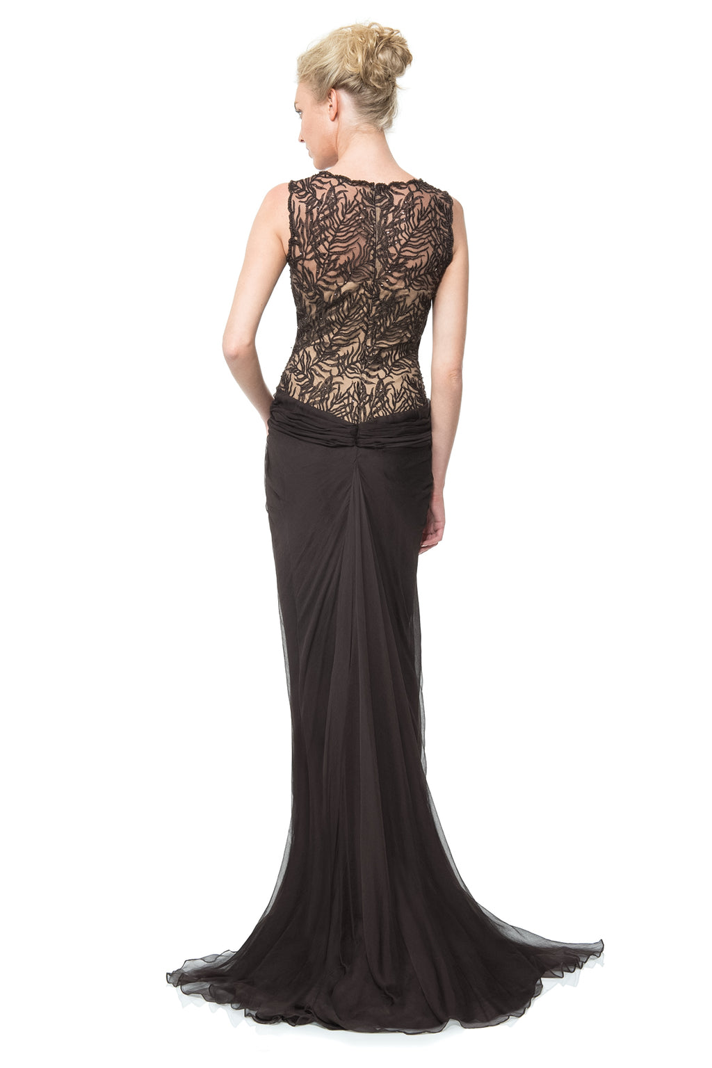 Beaded Crinkle Chiffon Gown