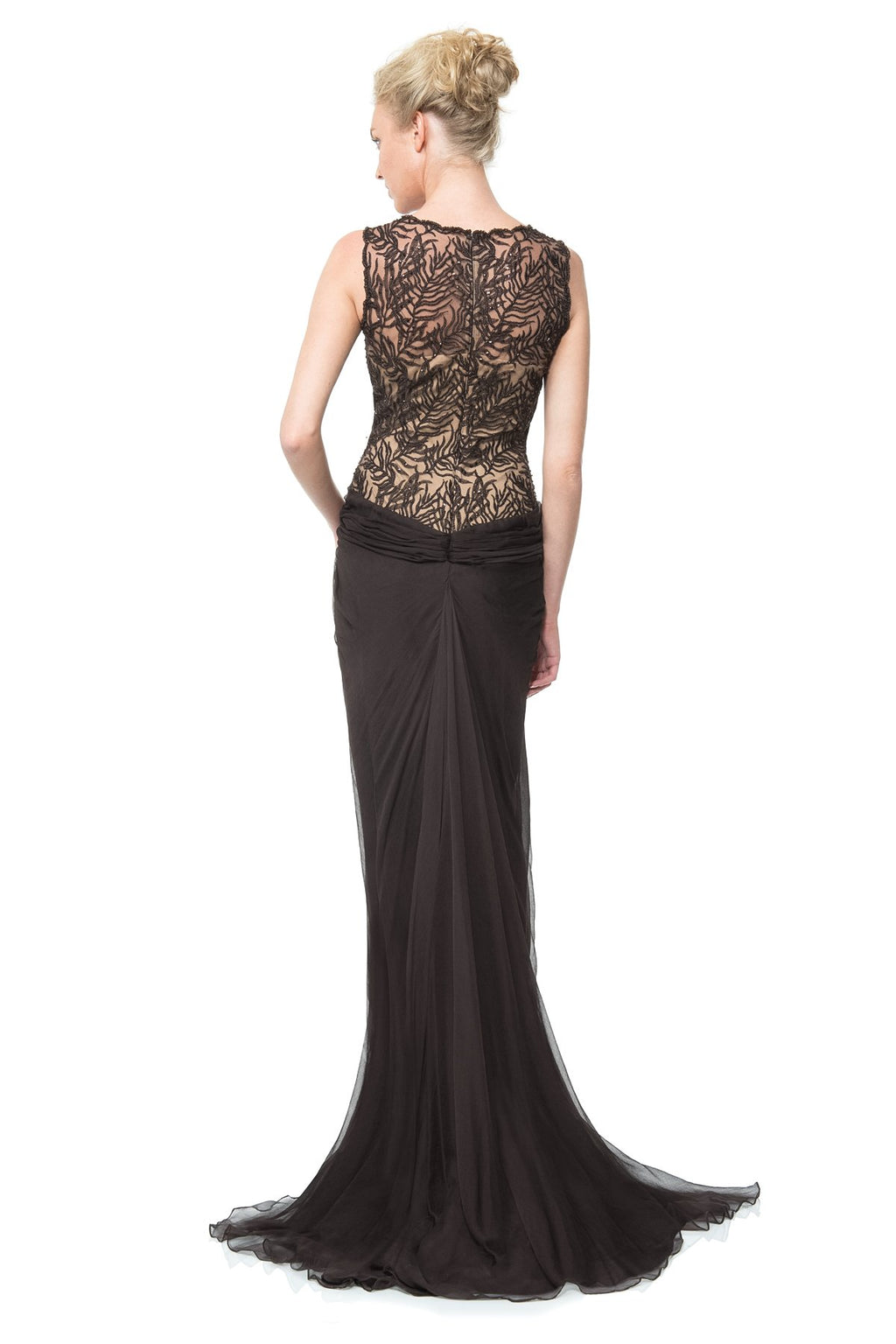 Beaded Crinkle Chiffon Gown
