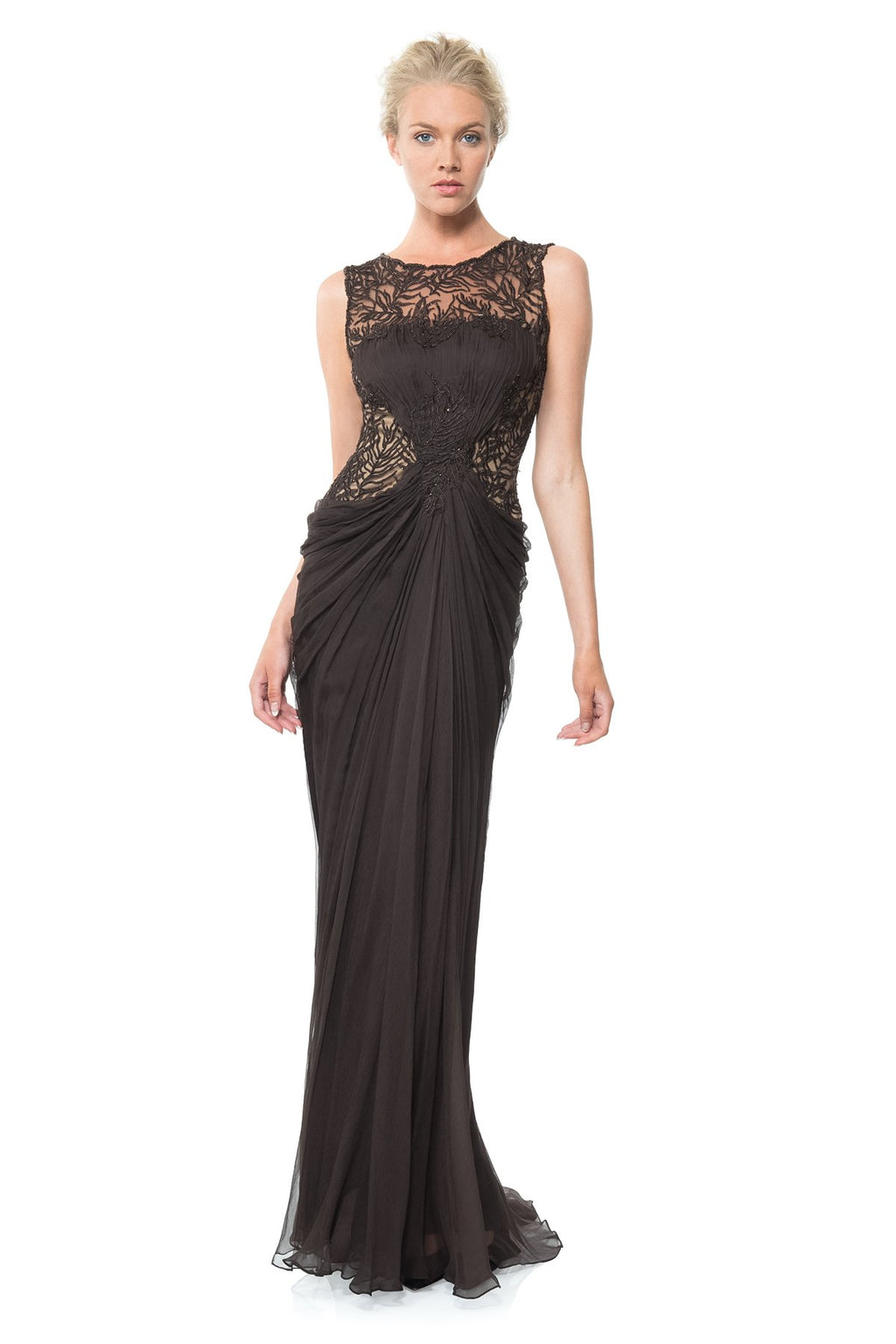Beaded Crinkle Chiffon Gown