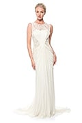 Beaded Crinkle Chiffon Gown in Cream
