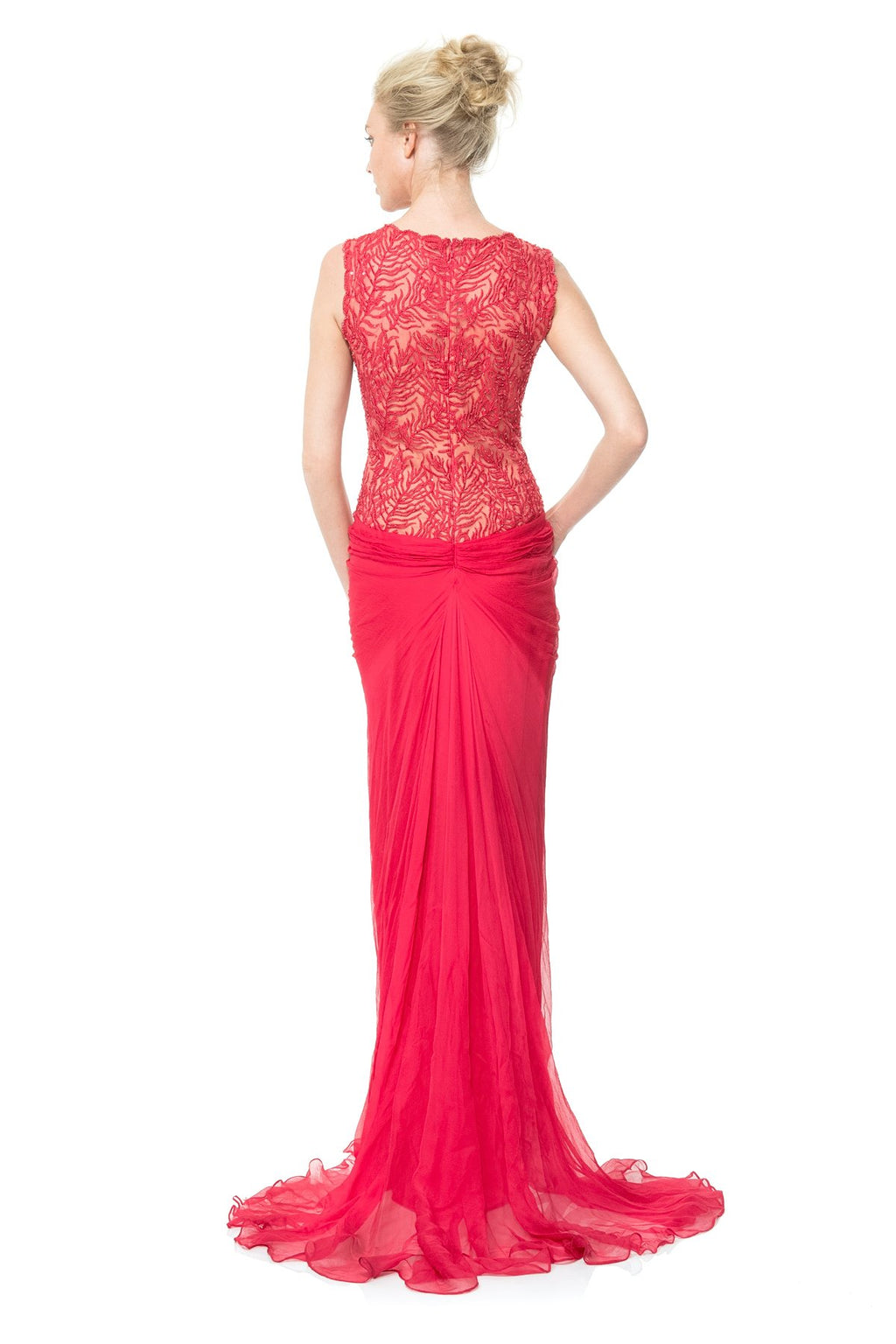 Beaded Crinkle Chiffon Gown