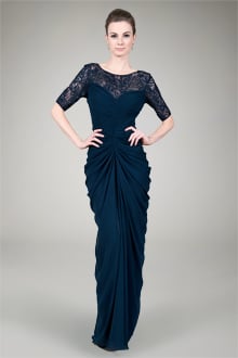 Beaded Chiffon Gown in Navy