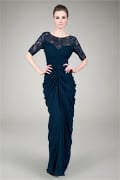 Beaded Chiffon Gown in Navy