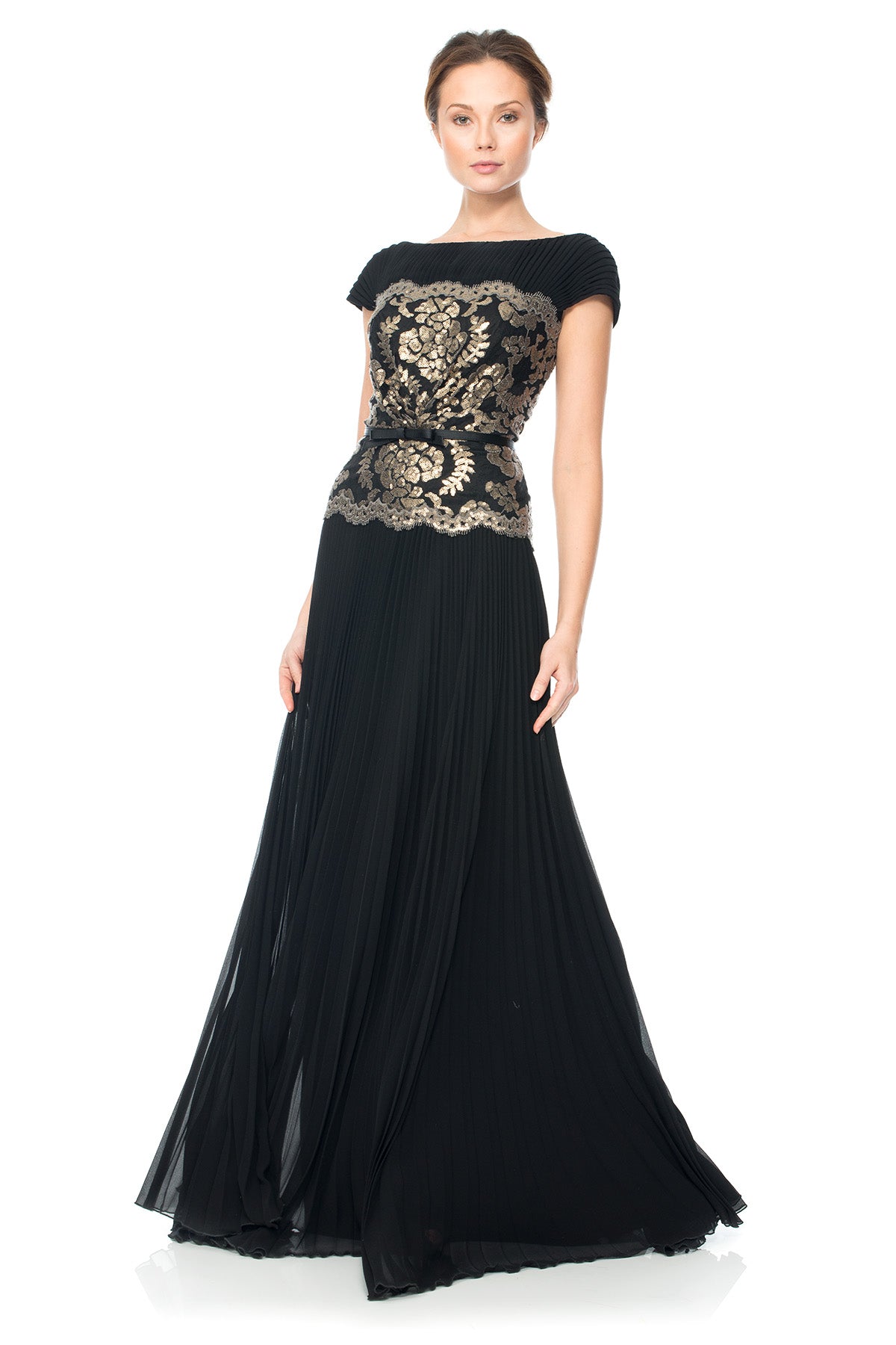 Pleated Chiffon Belted Gown