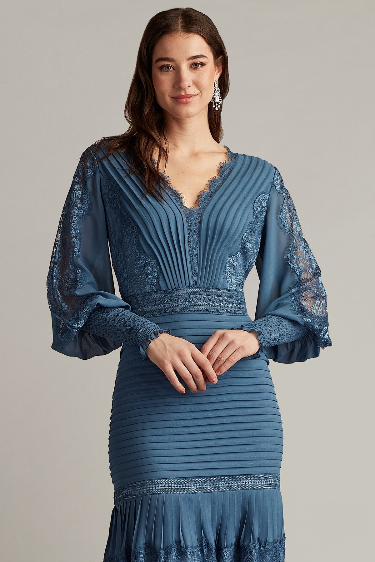 Nyssa Bishop Sleeve Dress SLATE – Tadashi Shoji Official Online